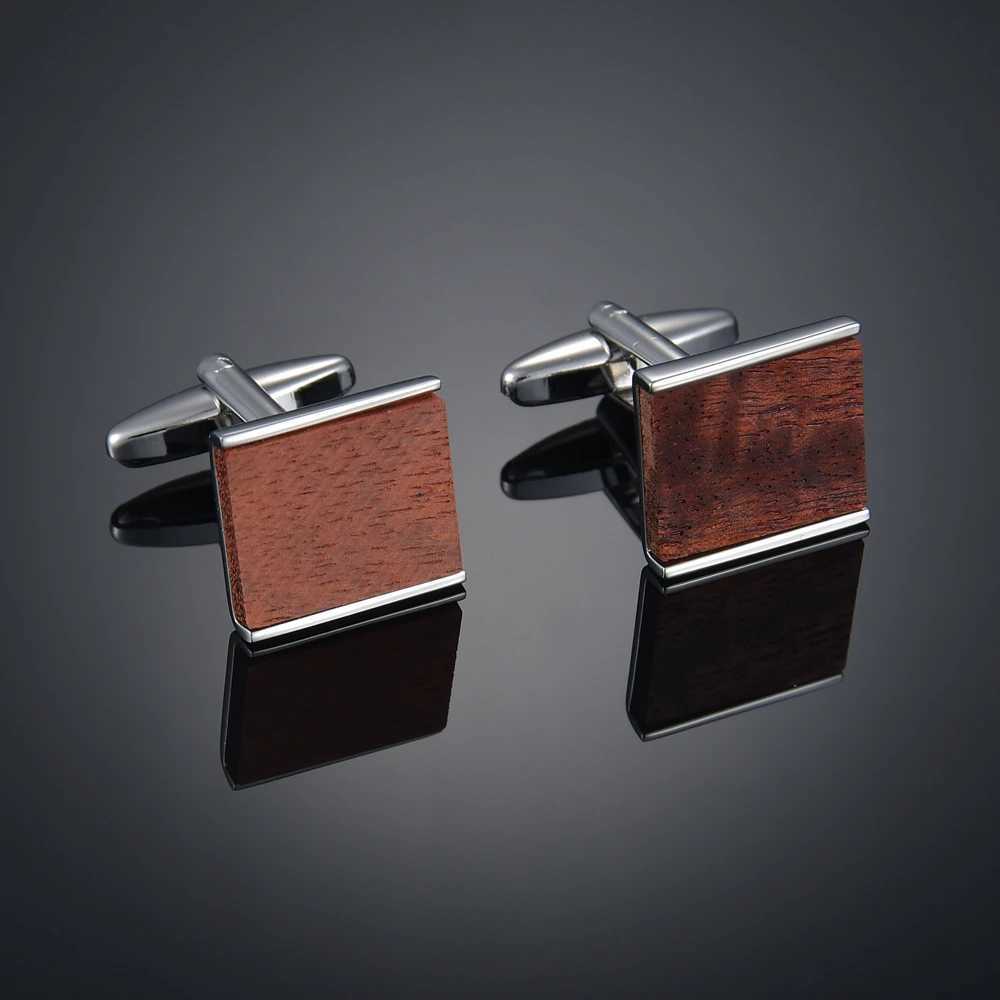 Square wooden cufflinks suitable for high-end mens French business cufflinks with solid wood patterns and customized French sleeve studsT250412