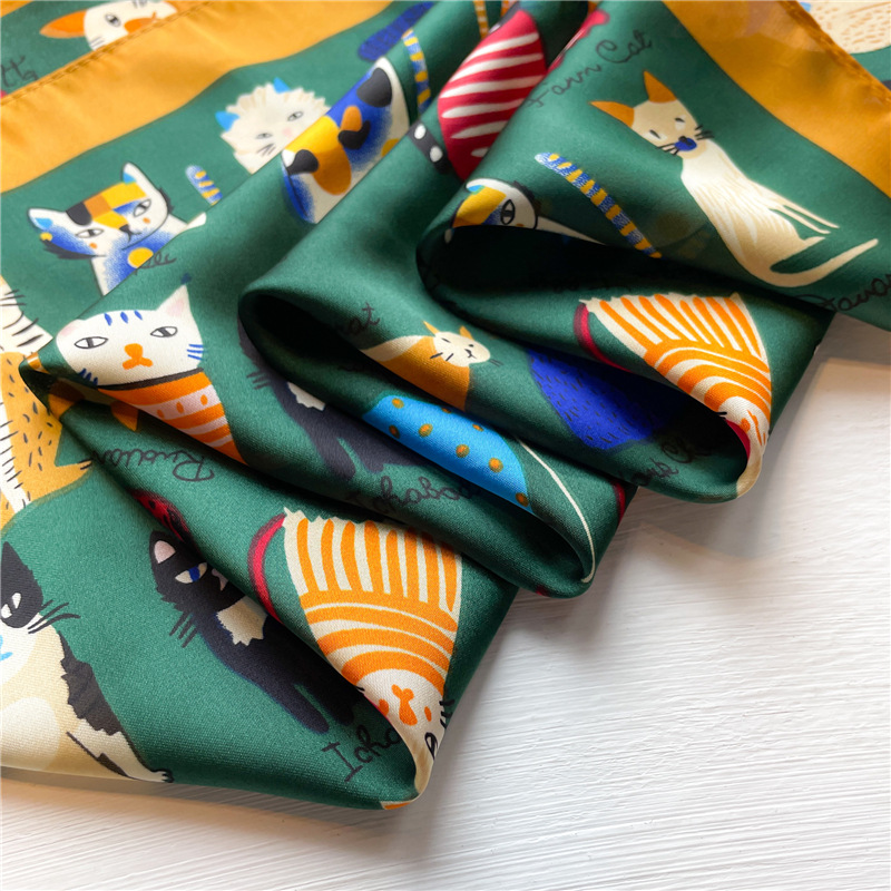 Designer Scarf Luxury Women Scarf Cat Style Shawl Knitting Cotton And Linen Keep Warm Scarf 70*70CM Fashion Trend Two Side Color Temperament Travel Gi