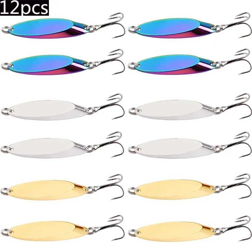 12pcs Metal Spinner Spoon Lures Trout Fishing Lure Hard Bait Sequins Paillette Artificial Baits Spinnerbait Fish Tools 1.5g-56g Z250411