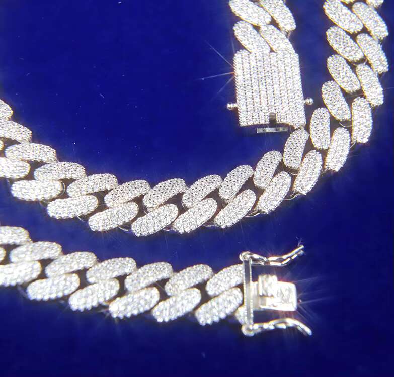 New Design 13mm 3rows Cuban Chain Fine Jewelry S925 Silver 18k Gold Plated Moissanite Cuban Link Chain Mens Hip Hop Necklace
