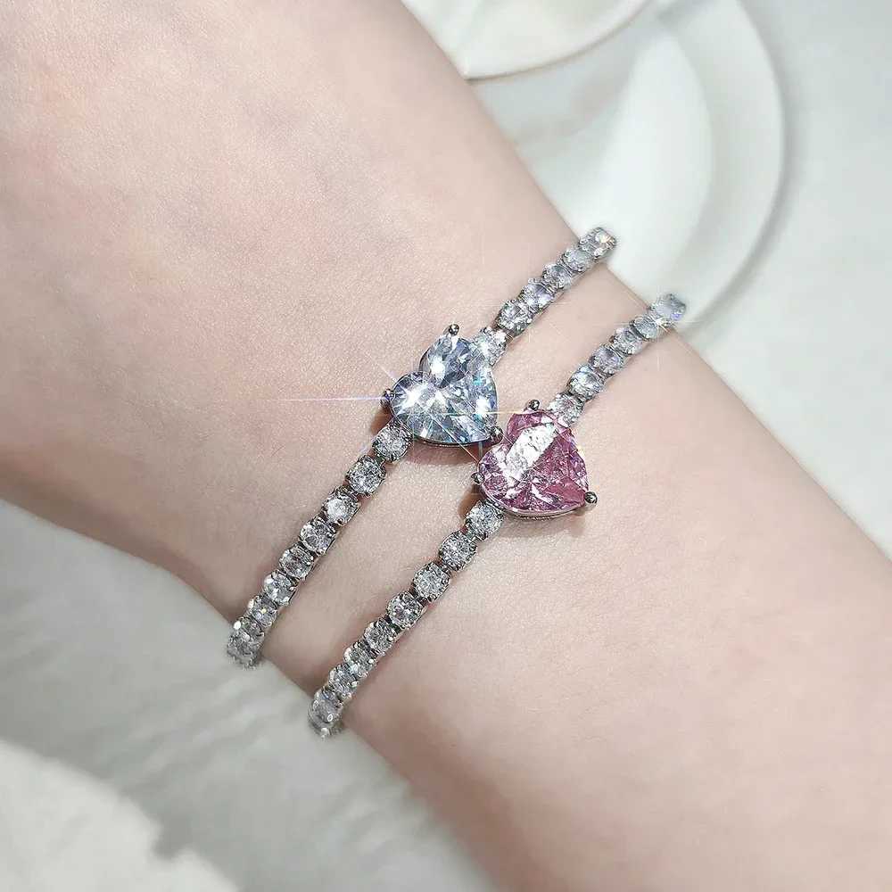 Moonso Products Luxury Pink Silver Color Heart Bracelet Bangle for Women Anniversary Gift Drop Shipping S8433C250411