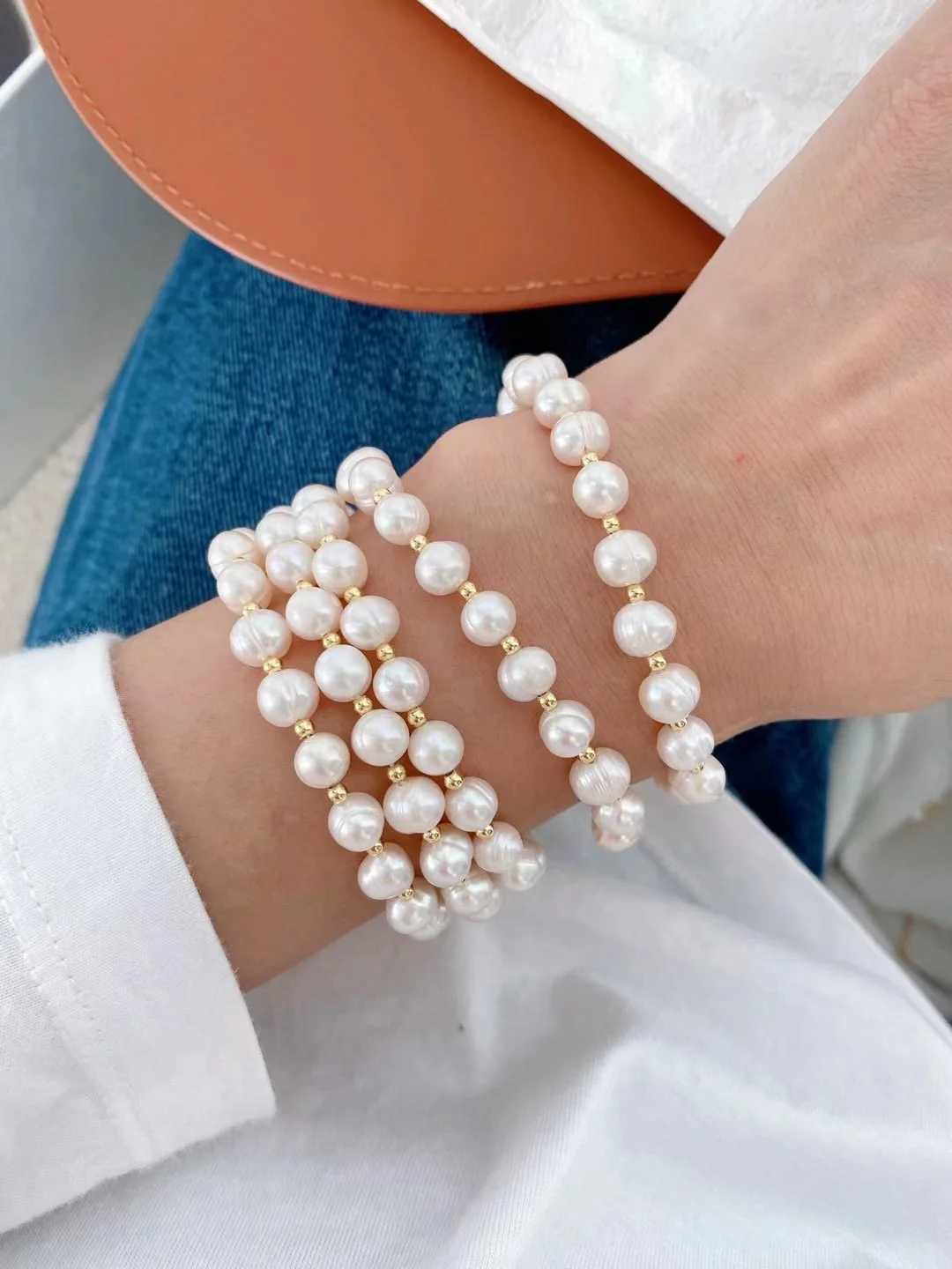 5PCS Gold Color Beads Freshwater Pearls Adjustable Chain Bracelet Bangles For Women Elegant Ladies JewelryC250411