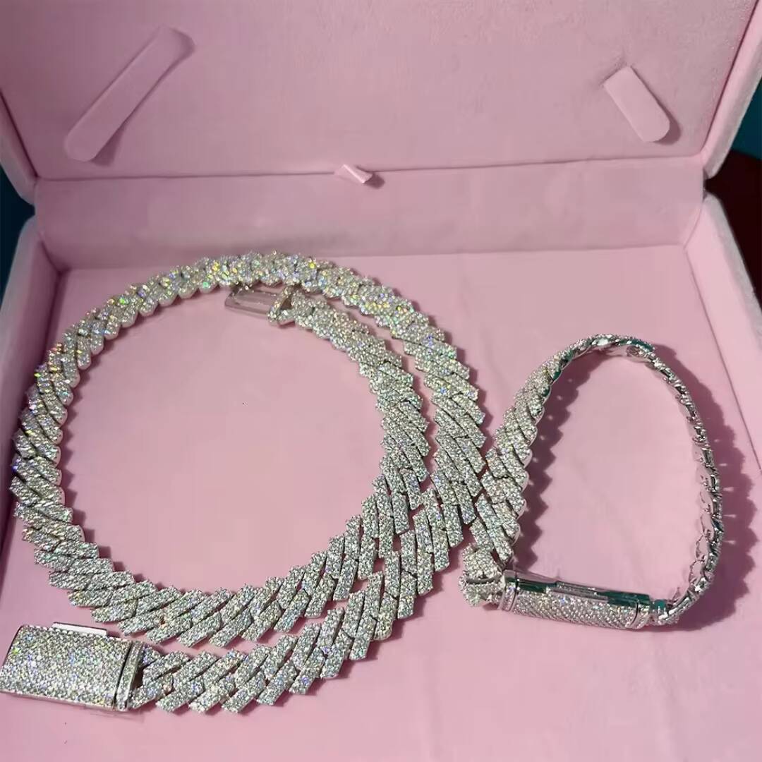 Hot Sale Dropshipping 13mm 2rows Vvs Moissnaite Iced Out Hip Hop Jewelry Moissanite Cuban Chain