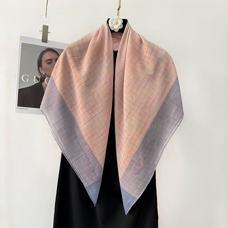 T460 Spring and Summer Fashion Scarf Cotton and Linen Large Square Scarf High-grade Silk Scarf Shawl Color Silk Thread Head Scarf