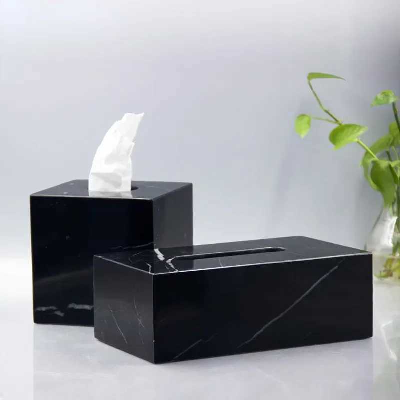 Nordic Modern Natural Marble Tissue Box Black Rectangar Light Luxury Paper Box He Hotel Model Ro Creativity Crafts Y251112