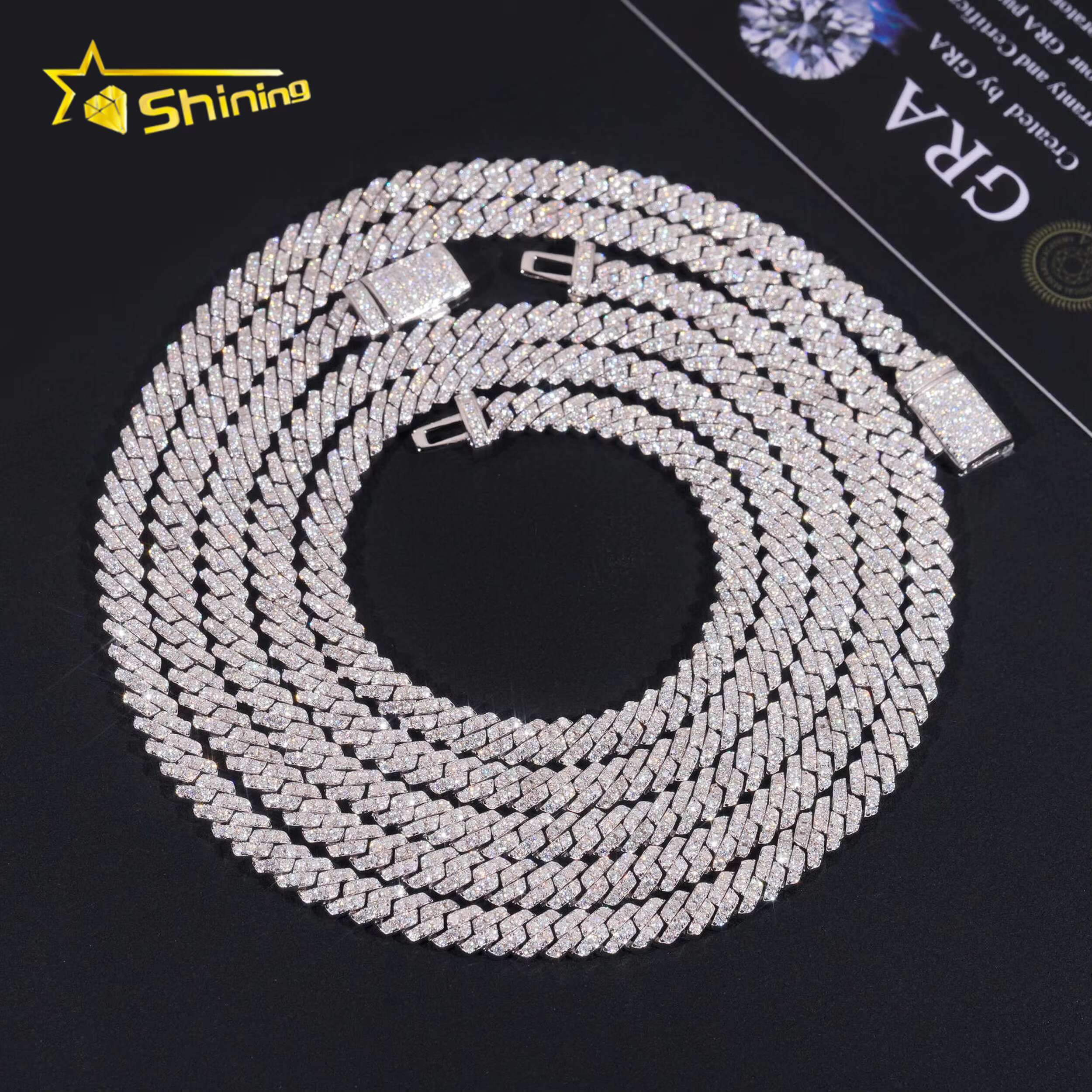 RTS 5mm Row Moissanite Pass Tester Sier Plated Cuban Chain Boutique Jewelry