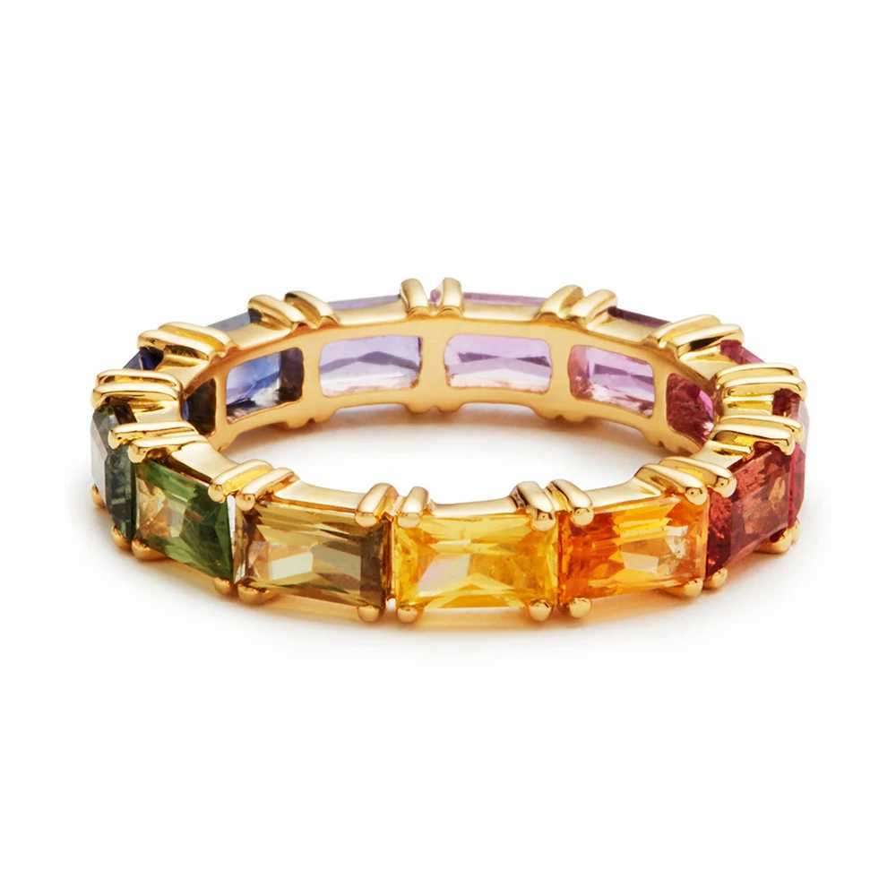 Huitan 5-color shiny cubic zirconia womens ring gold womens daily wear fashionable colorful ring anniversary girl gift jewelryXJ250412