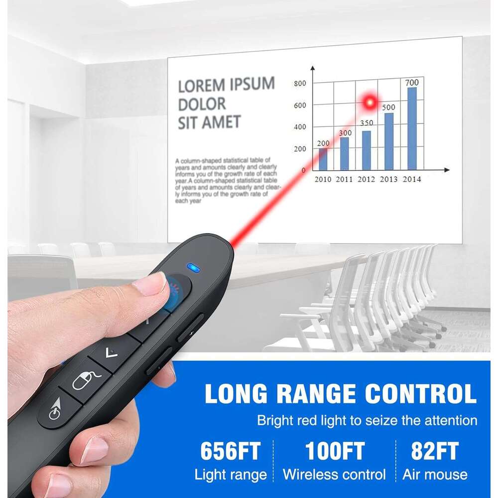 DINOSTRIKE Wireless Presenter Remote with Air Mouse Control, Rechargeable USB Presentation PPT Pointer RF 2.4GZ PowerPoint Clicker Slide Advancer for 