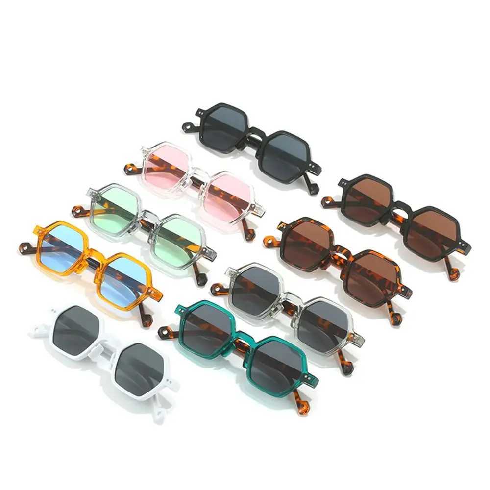 Retro Polygon Square Sunglasses Vintage Y2K Hexagon Shades Clear Ocean Lens Rivets Sun Glasses Trendy UV400 Glasses for UnisexC250411