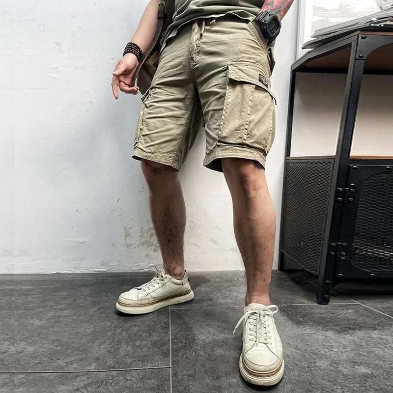 Summer New Multi Pockets Cotton Cargo Men Fashion Solid Quick Dry Joggers Pants Outdoor Breathable Shorts Male