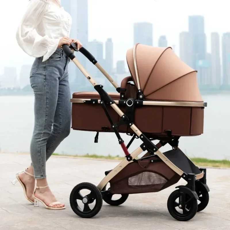A three in one baby stroller with car seats a portable folding baby stroller and a panoramic newborn baby stroller that can sit and lie down W250411