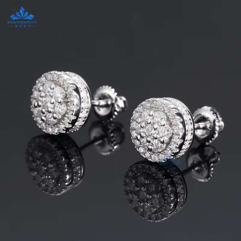 Flower Cluster Moissanite Earring Stud Iced Out Round Cut Screw Back Silver 10k 14k Gold VVS Diamond Fine Jewelry Earring