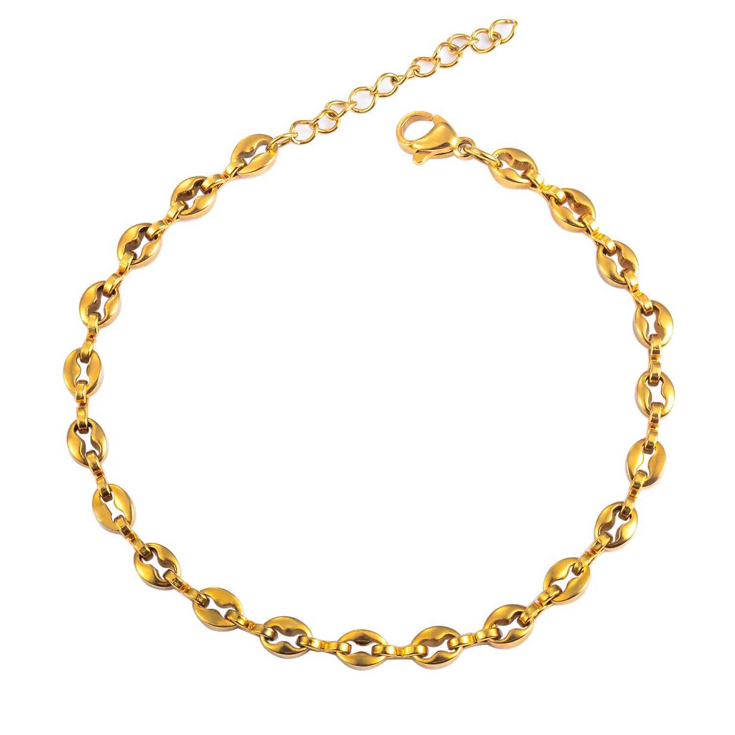 5mm 4.5mm Stainless Steel Coffee Bean Chains Gold Silver Color Pig Nose Bracelets With Extender 3cm Punk Hip Hop Fashion JewelryC250411