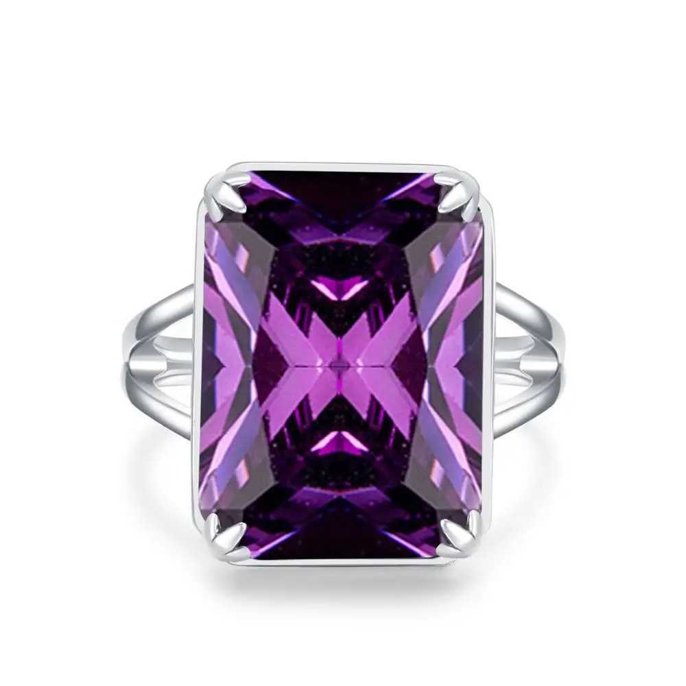A genuine 925 sterling silver 13 * 18mm gemstone amethyst ring suitable for womens sparkling rectangular punk womens wedding exquisite jewelry wholesa