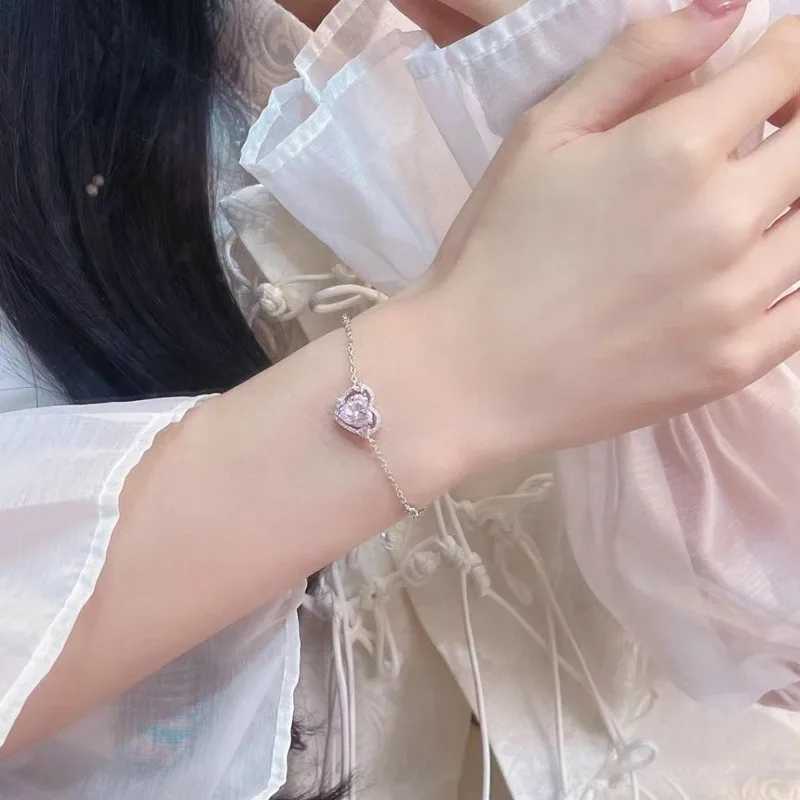 Women Fashion Delicate Pink Crystal Heart Bracelet Y2K Girls Fairy Rhinestone Elegant Adjustable Bracelet Party Jewelry GiftsC250411