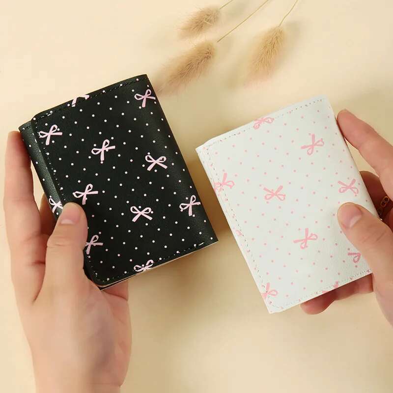 Cute Bow Wallet Women Sweet Pink Color Style ral Purse Holder for Girl Portable Travel Cash Coin Photo Card Bag ddmythur