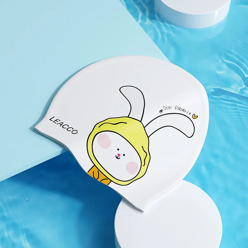 childrens high elasticity silicone professional swimming cap with cartoon print various cute styles soft and waterproof 250411