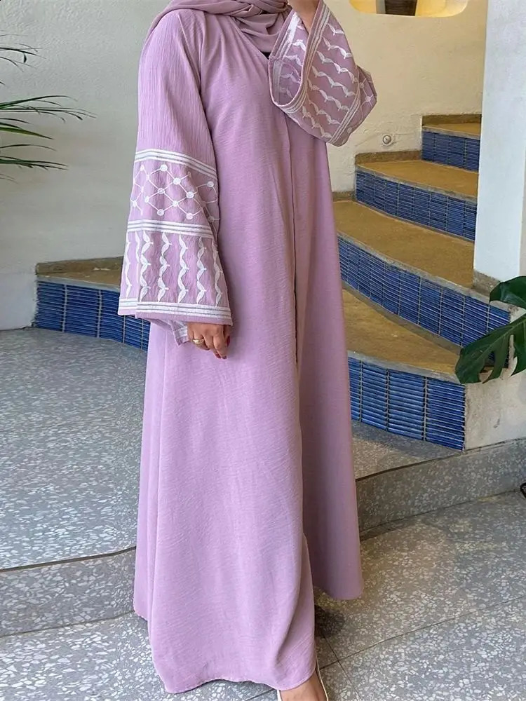 Linen Butterfly y Public Abaya Dubai y Muslim Humility Kaftan Kimono Dress Coat Womens Islamic Clothing Ka 250411