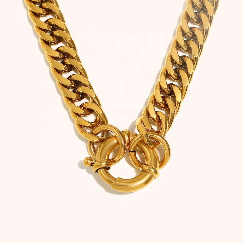 Matte Waterproof Hip Hop Stainless Steel Gold Plated Cuban Chain OT Buckle Jewelry Necklace