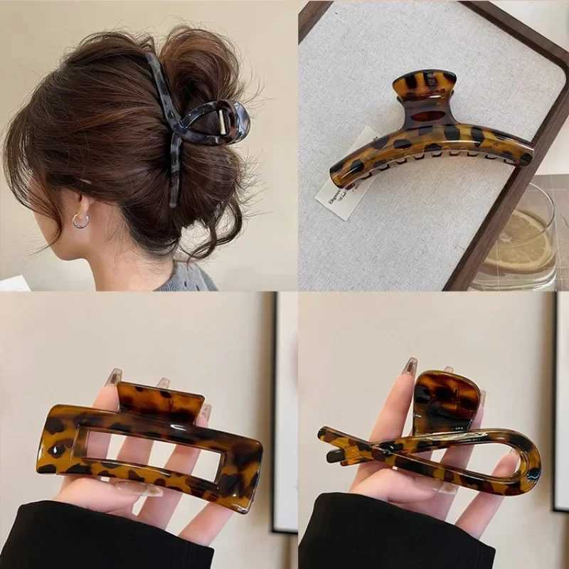 2024 Leopard Print Geometric Grab Clamp suitable for women elegant temperature shark clip hair clip headwear Y2504012