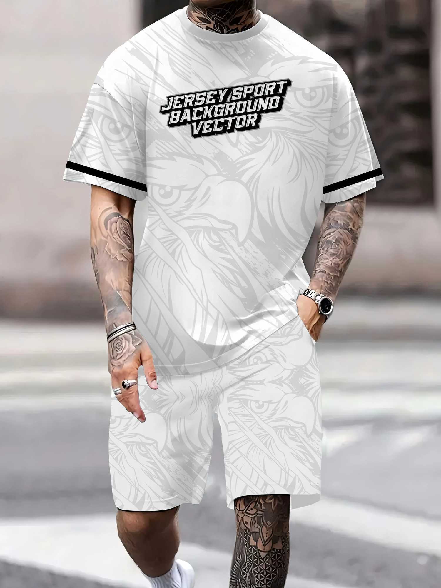 2015 Summer 3D Two Piece Mens Sweatshirt Comfortable Round Neck T-shirt Casual Short Sleeve SetXJ250412