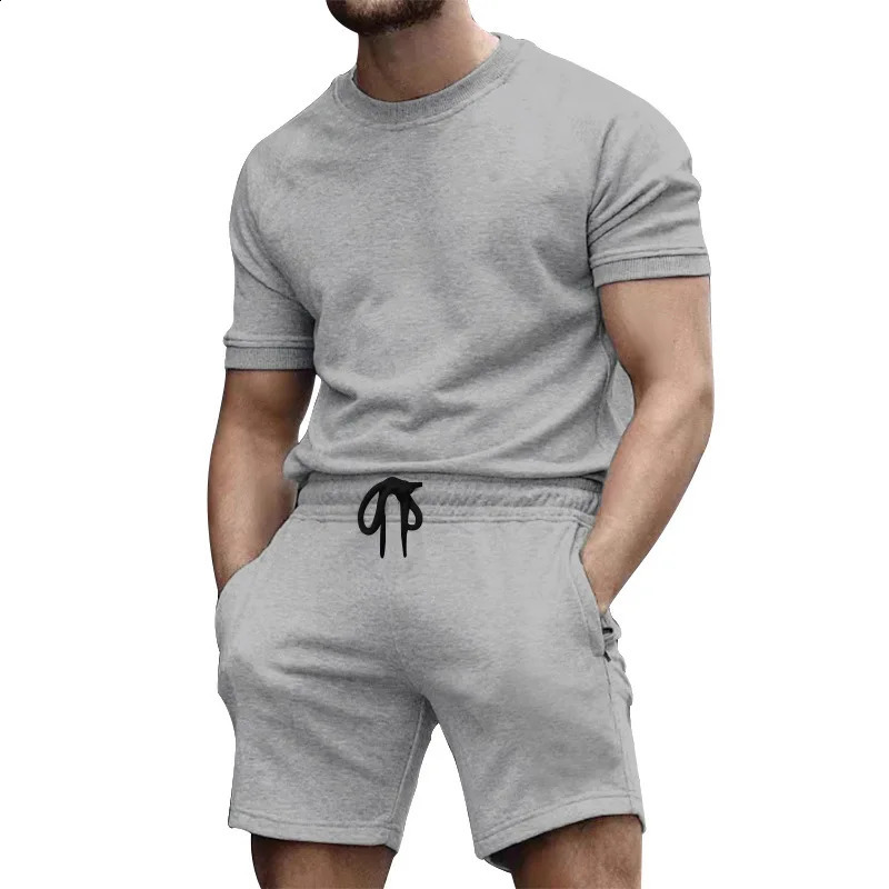 Fashion Casual Spring/summer Solid Color Two-piece Sportswear Suit Trend Mens Top Suit Men Clothing 250407