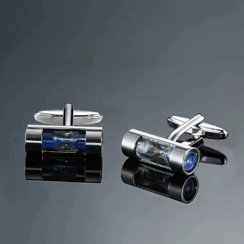Classic Mens French Shirt Cufflinks Blue Time Hourglass Cufflinks Button Wedding Accessories Jewelry GiftsT250412