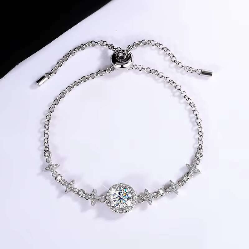 Advanced Exquisite S925 Sterling Silver Star Fashion 1 Moissanite Bracelet Birthday Gift to Girlfriend