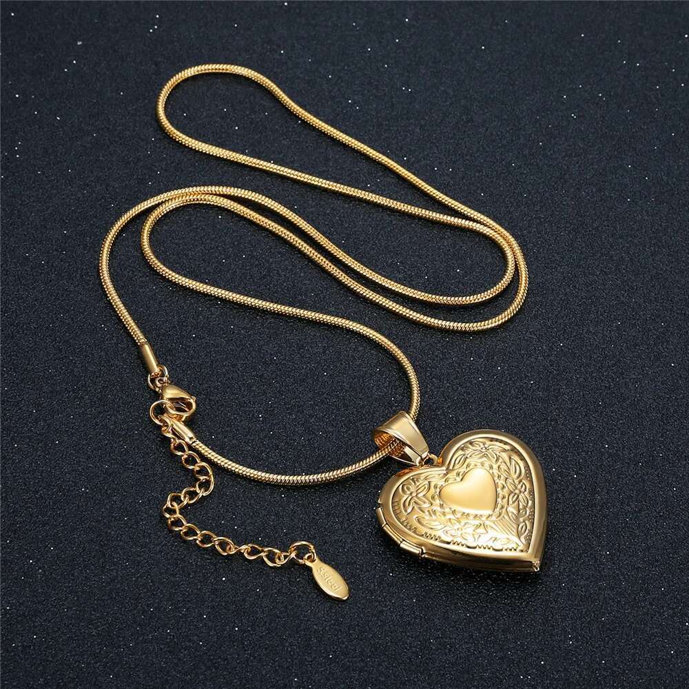 Heart Photo Locket Stainless Steel Necklace For Women Girls Fashion Gold Sier Color Memory Pendent With Snake Chain