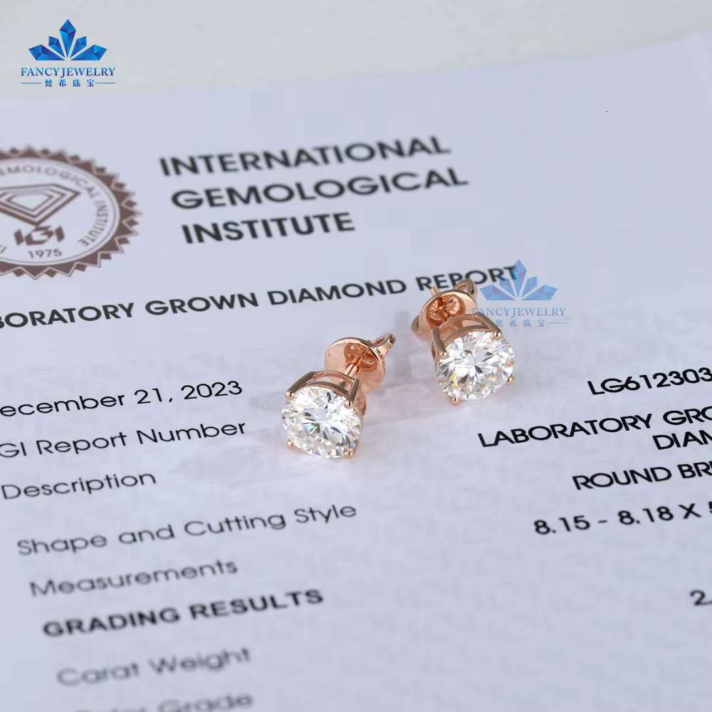 18K 14K Solid Gold Four Prong 0.3ct 0.5ct 1ct 1.5ct 2ct HPHT CVD Lab Grown Diamond Ear Screw Back Earrings for Gift Jewelry
