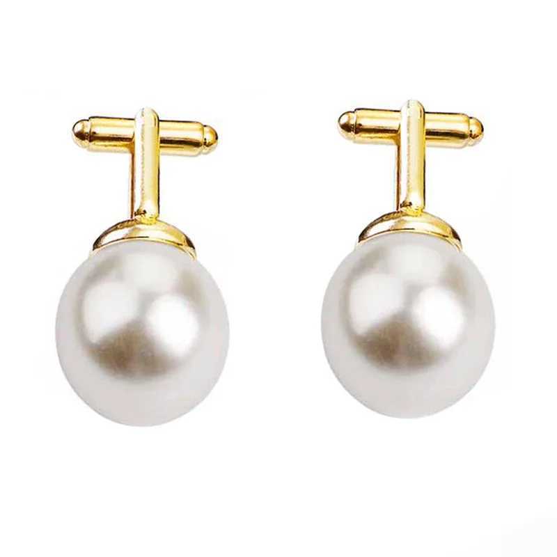 Beaded mens cufflinks round white imitation pearl cufflinks womens set comfortable business cufflinks wedding party cufflinks giftsT250412