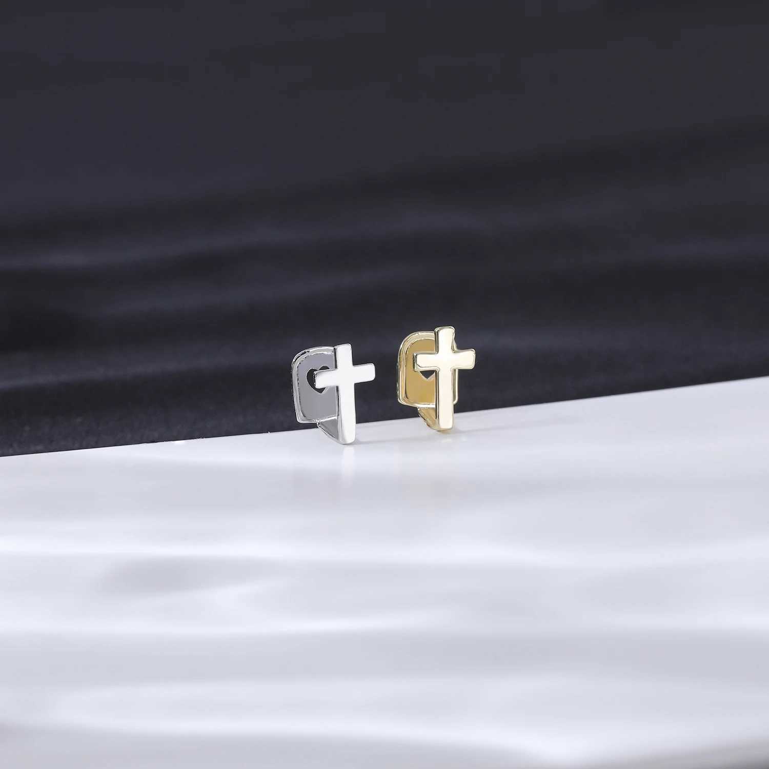 ZS hip-hop rapper dental Grilz 18K gold-plated cross Grilz zircon dental clip jewelry high polished dental cap top and bottom W250412