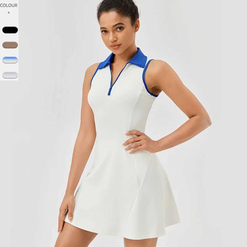 Women Summer Tennis Dress Solid Color Lapel Slim Fit Running Skirt Breathable Golf Dress Yoga Wear Workout Clothes 42157 J251112