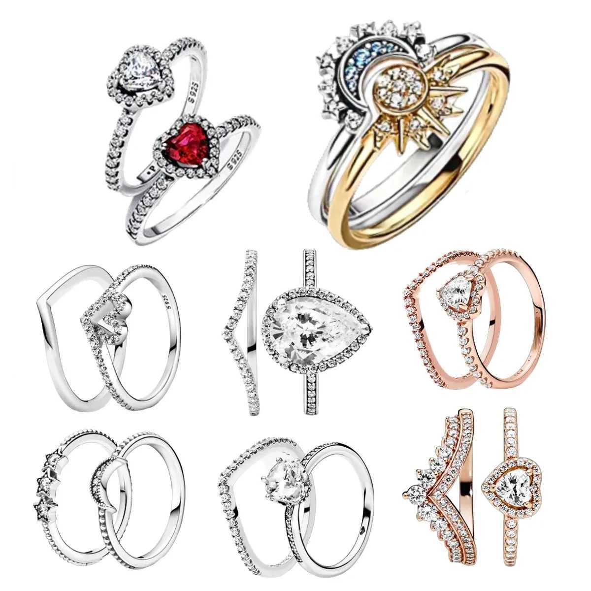 New Hot 925 Silver Crown Sparkling Ring Sun Moon Sky Bone Womens Set Ring Wedding DIY Charm Luxury DIY Jewelry GiftXJ250412