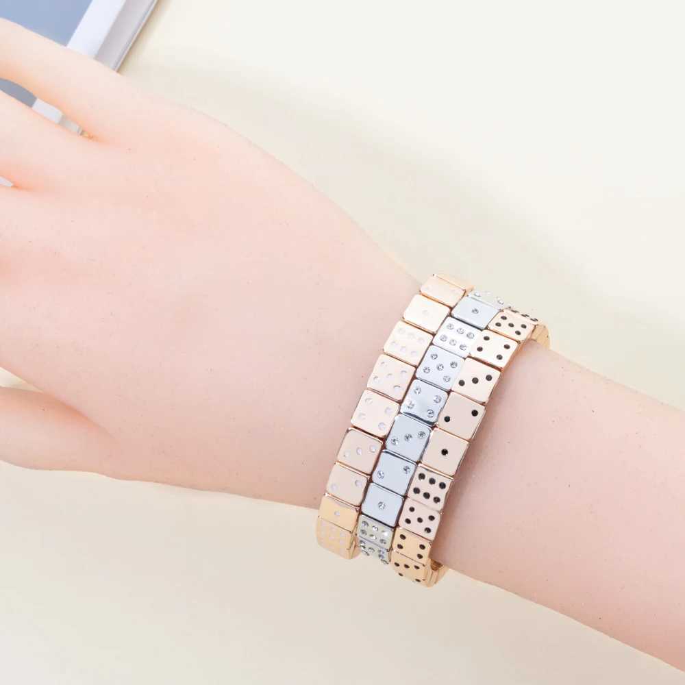 Choice Gold Color Happy Bangle For Women Inlaid Diamond Elastic Bracelets Dice Hand AccessoryC250411