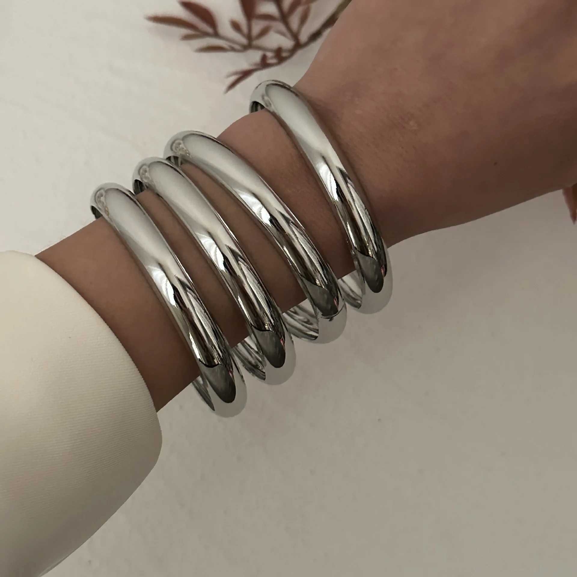 DIEZI One Set Simple Multilayer Bangle Bracelet Fashion Punk Gold Silver Color Geometric Bangles For Women Men Gift JewelryC250411