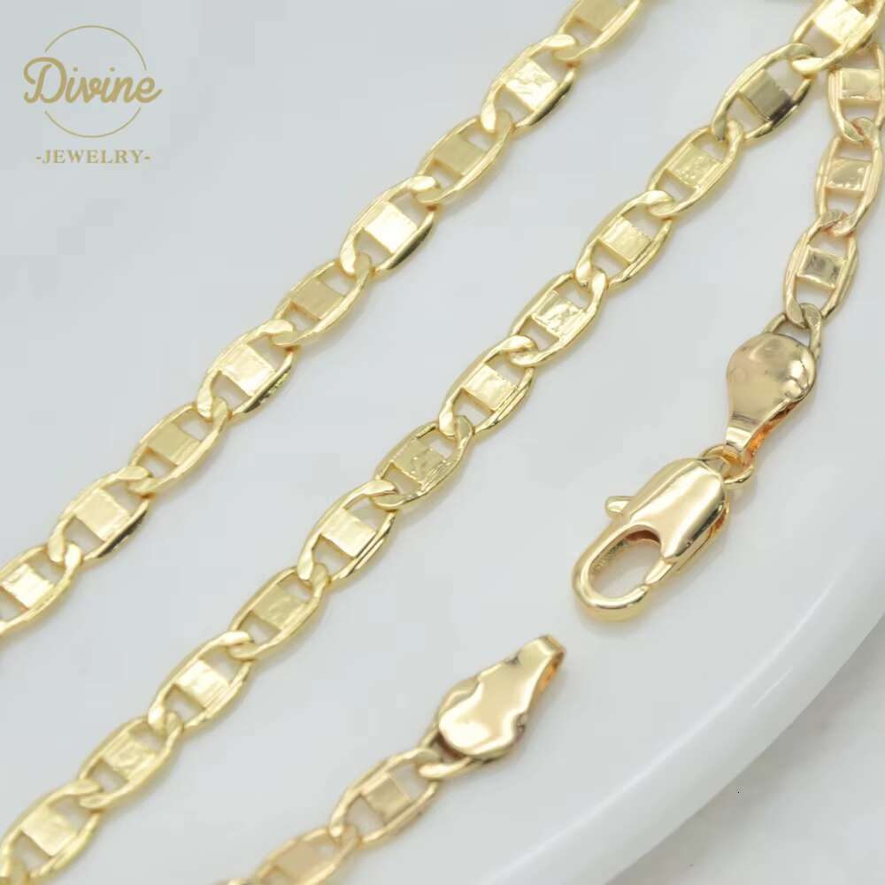 Best Sale 4mm Dubai 18k Gold Plated Fashion Chain Jewelry Necklace Copper Alloy Men Cuban Figaro Link Chain Necklace
