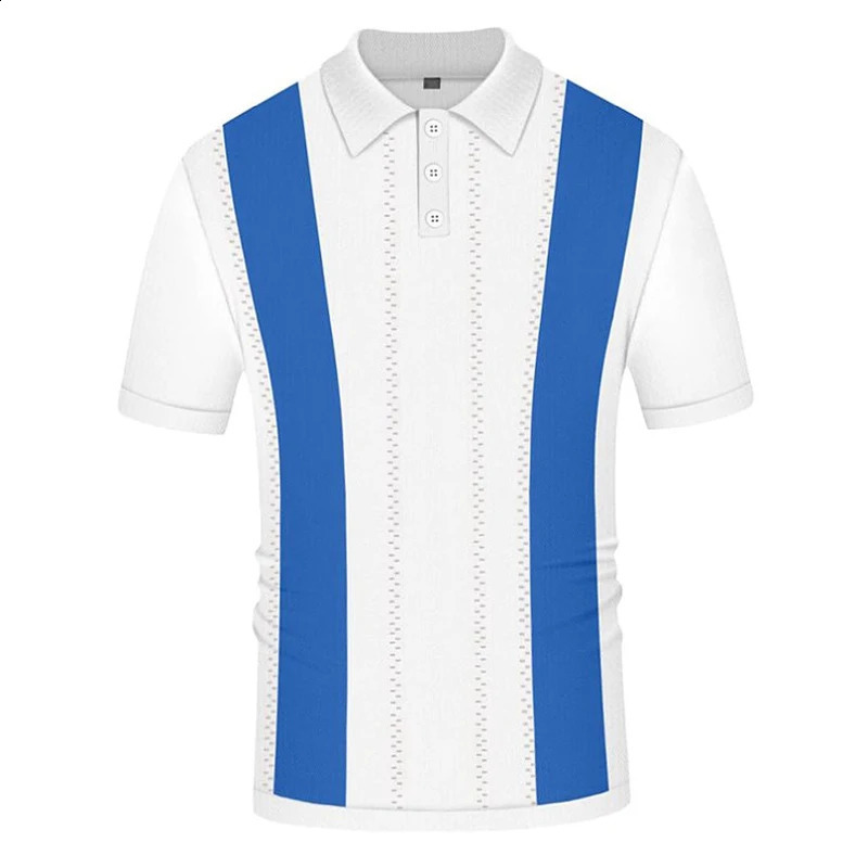 Summer clothing mens casual knitted patch work short sleeved polo shirt collar button breathable T-shirt fashionable M-3XL 250411