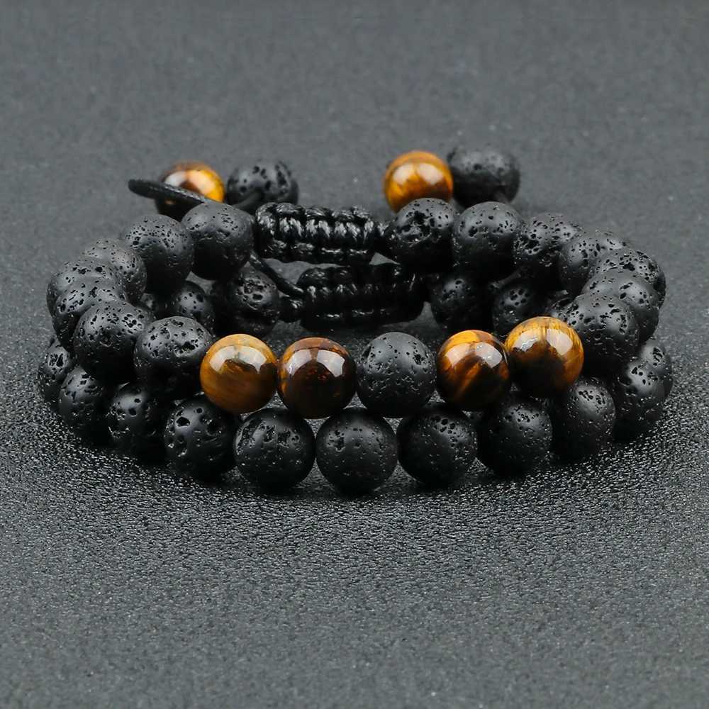 2Pcs Adjustable Braided Natural Stone Beads Bracelets Bangles For Couples Women Men Tiger Eye Lava Bracelet Yoga Jewelry PulseraC250411