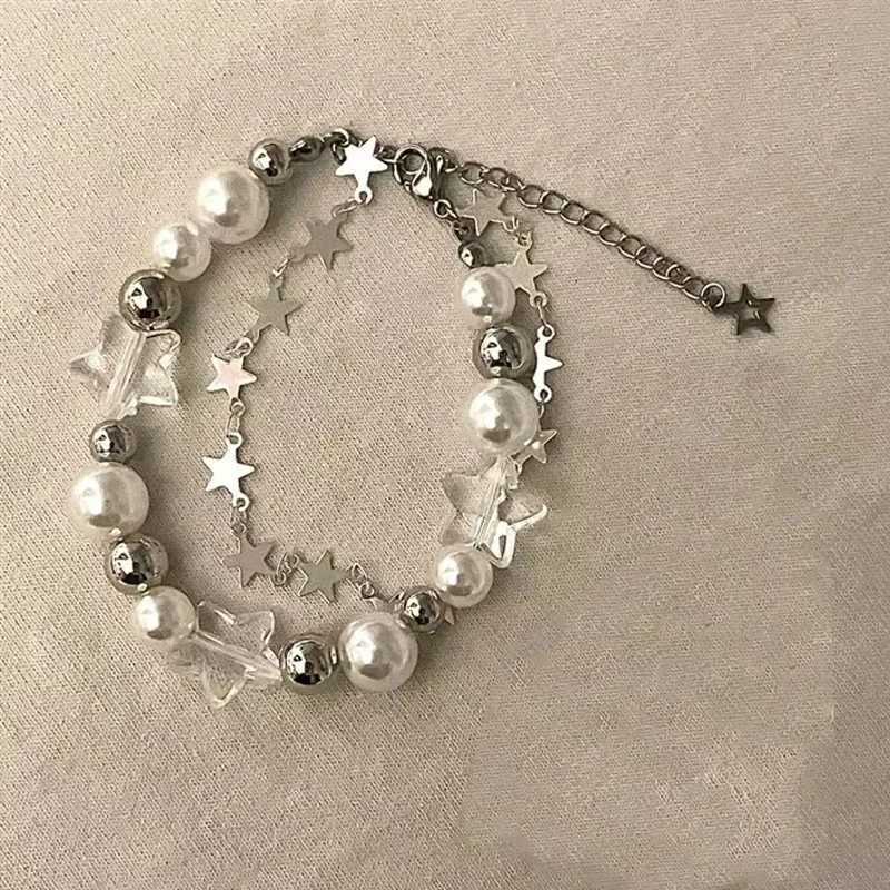 Crystal Star Pentagram Imitation Pearl Bead Bracelet for Women Sweet Aesthetic Charm Y2k Bracelet Fashion Vintage Jewelry GiftsC250411