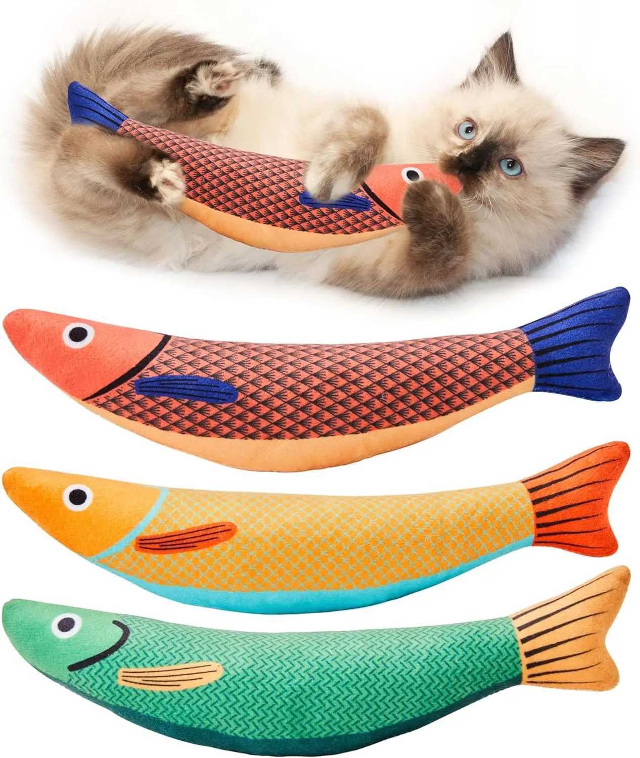 Cat toy fish tooth grinding cat paw toy soft and durable interactive cat toy with sound cat chewing and biting plush toy cat supplies Y250412