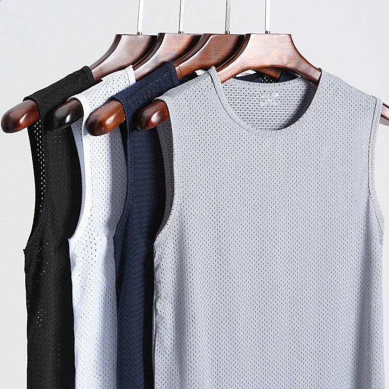 Mens ice silk vest underwear mens transparent shirt fitness net breathable sheet 250407