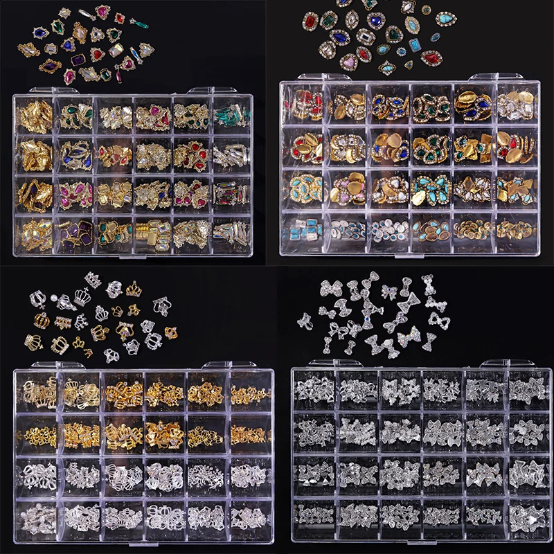 120/240pcs nail jewelry gemstone shell crystal crown/heart-shaped gold and silver alloy processing cutting-edge 3D metal rhinestone nail art Char 2504