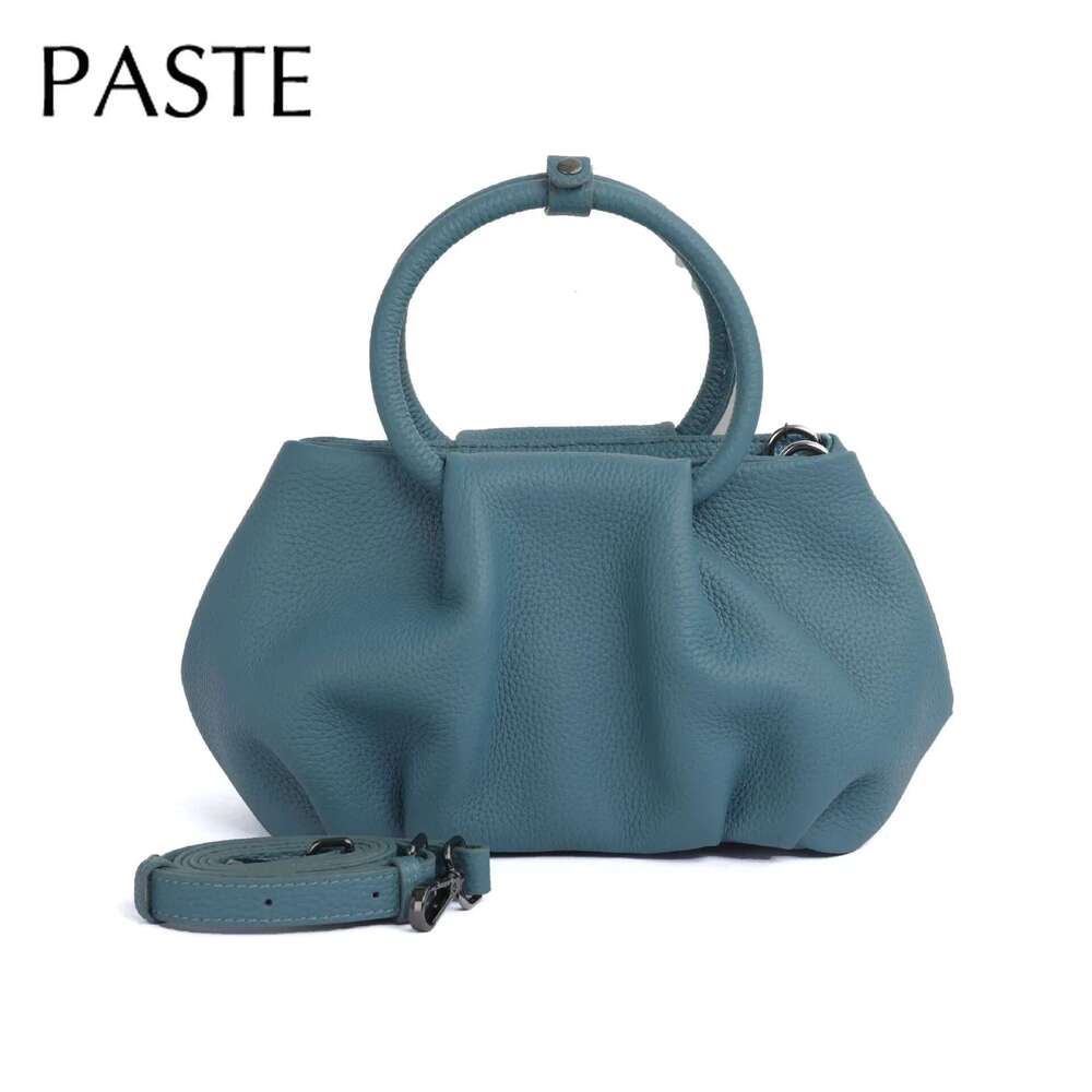 2024 New Design Blue Circle Top-Handle Handbag 100% Genuine Leather Women Shoulder Bag 29Cm High Quality Classic Tote Pink #6699