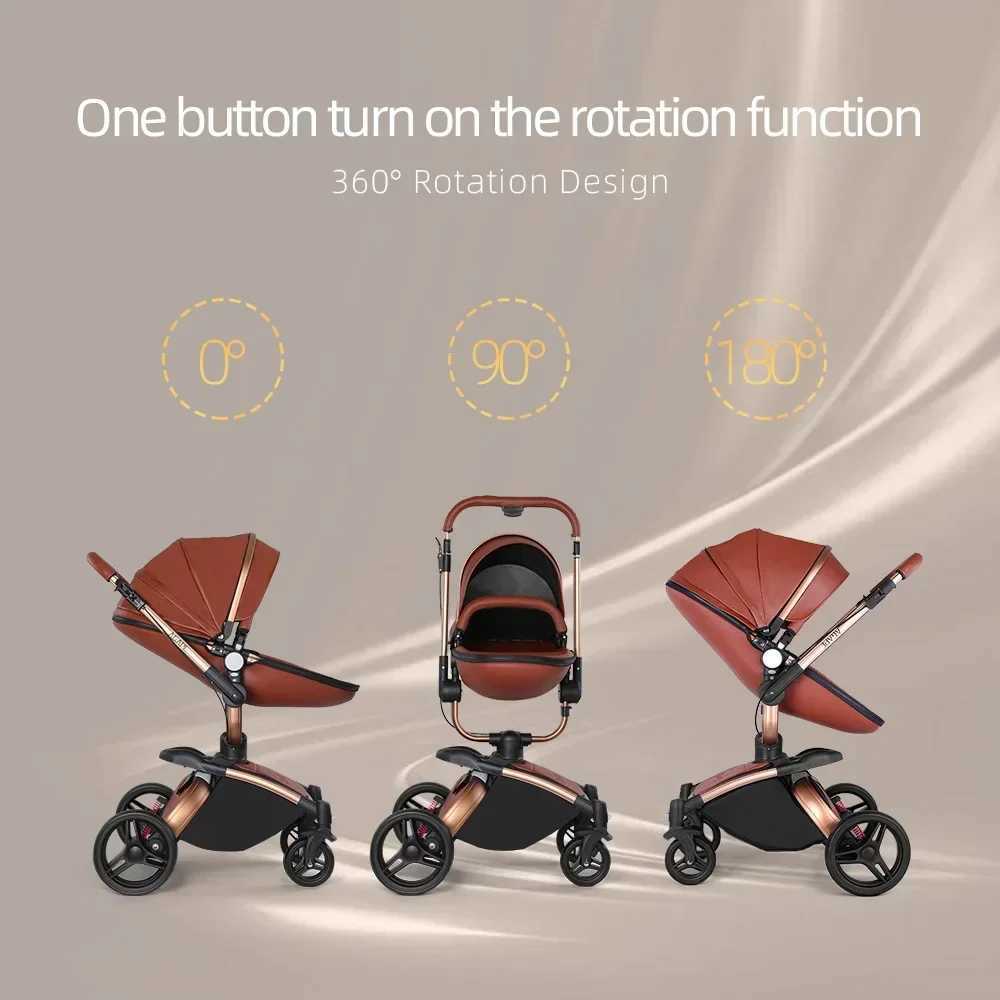 Landscape baby stroller PU leather baby stroller 3-in-1 bidirectional high folding shock-absorbing egg stroller 2-in-1 W250411