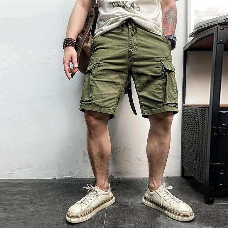 Summer New Multi Pockets Cotton Cargo Men Fashion Solid Quick Dry Joggers Pants Outdoor Breathable Shorts Male
