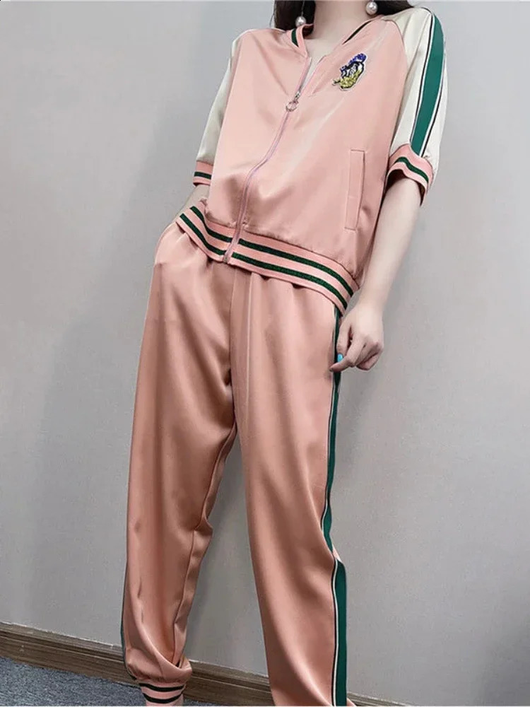 Badypczd Sports Suit Casual Running Two Piece Cardigan Jacket Sports Pants Suit Workout Set Summer Womens Gym Clothing 250411