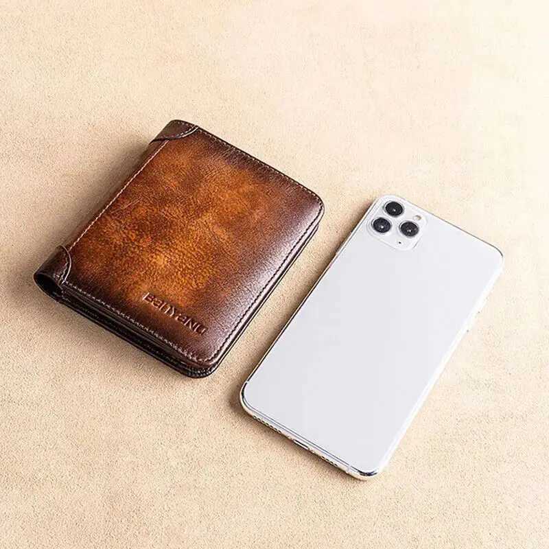 Leather wallet with commercial design and Rfid protection for short card holders coin wallet mens commercial wallet handbag Z250411