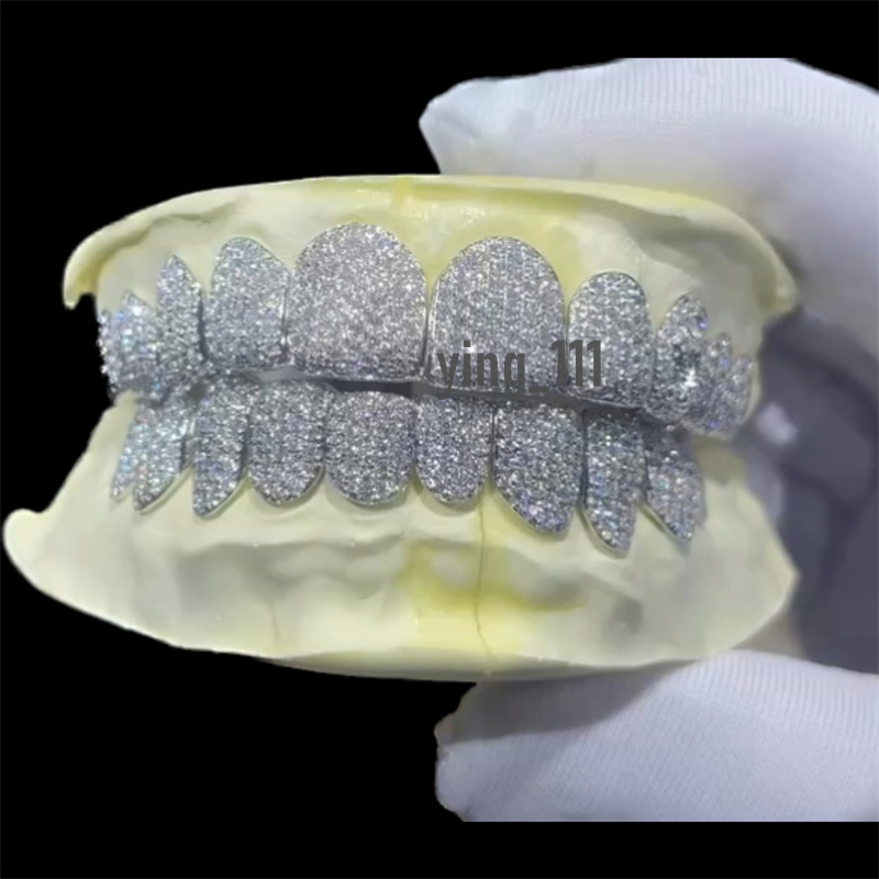 Jewelry Grillz Silver 10k 14k 18k S925 Silver Custom Honeycomb Moissanite Grillz Bling Baguette Cut VVS Gold Plated Grilliz