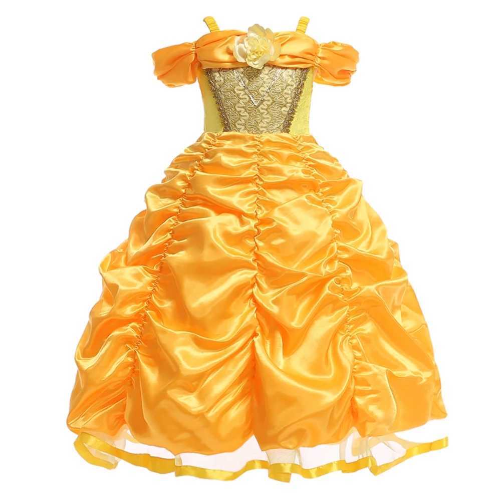 Disney Fancy Girls Belle Halloween costume carnival role-playing Christmas beauties and beasts party princess dress lace birthday childrens clothingXJ